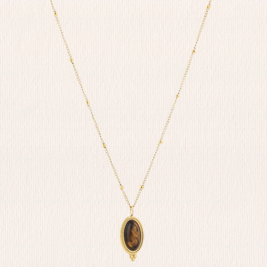 Ketting met natuursteentje - bruin