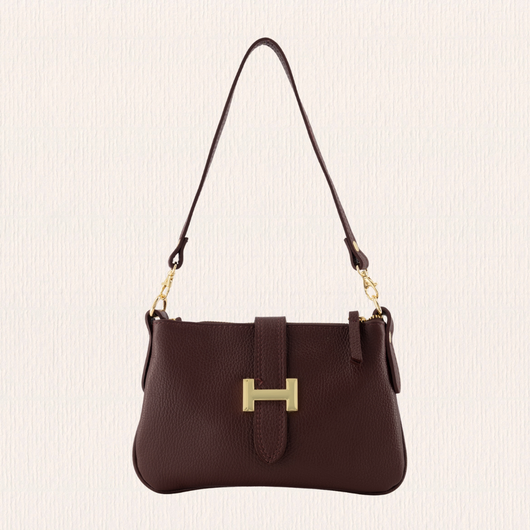 Leren handtasje met gouden detail bordeaux