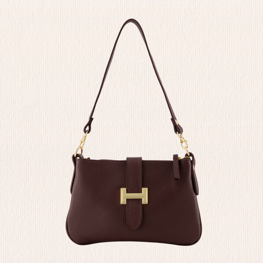 Leren handtasje met gouden detail bordeaux