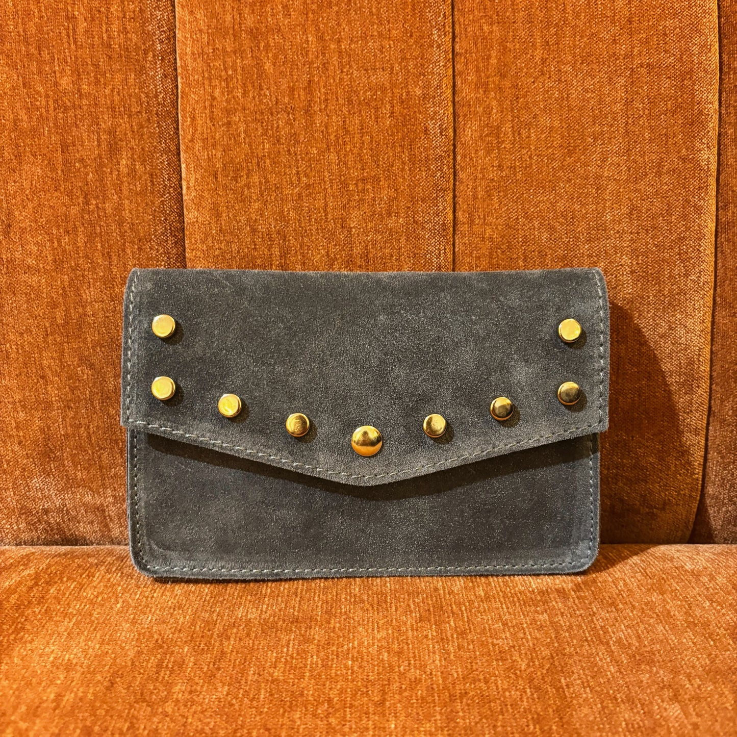 Grijs/ blauw suede leren tasje
