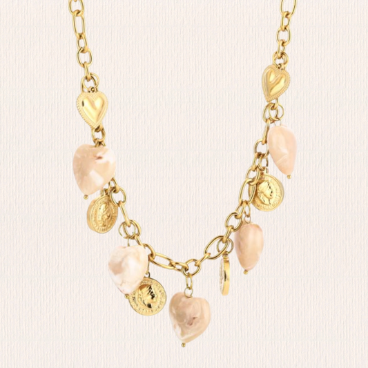 Hartjes bedelketting - beige