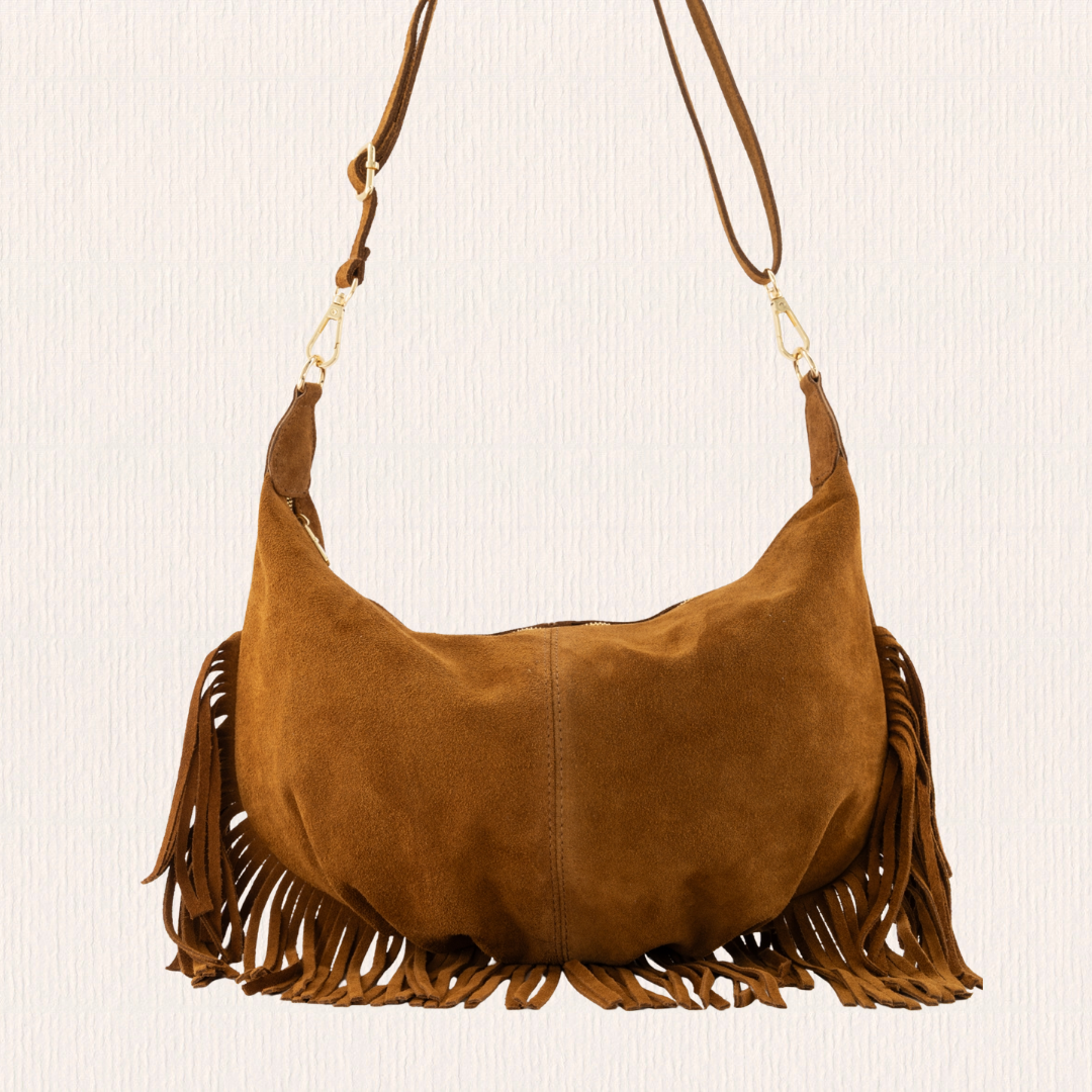 Cognac tas met franjes