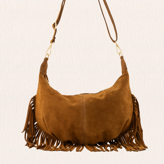 Cognac tas met franjes