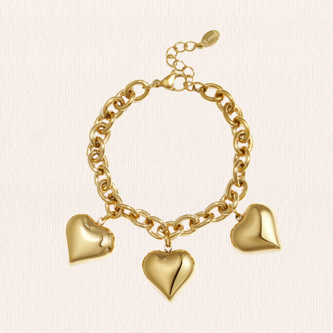 Chunky schakelarmband met grote harten