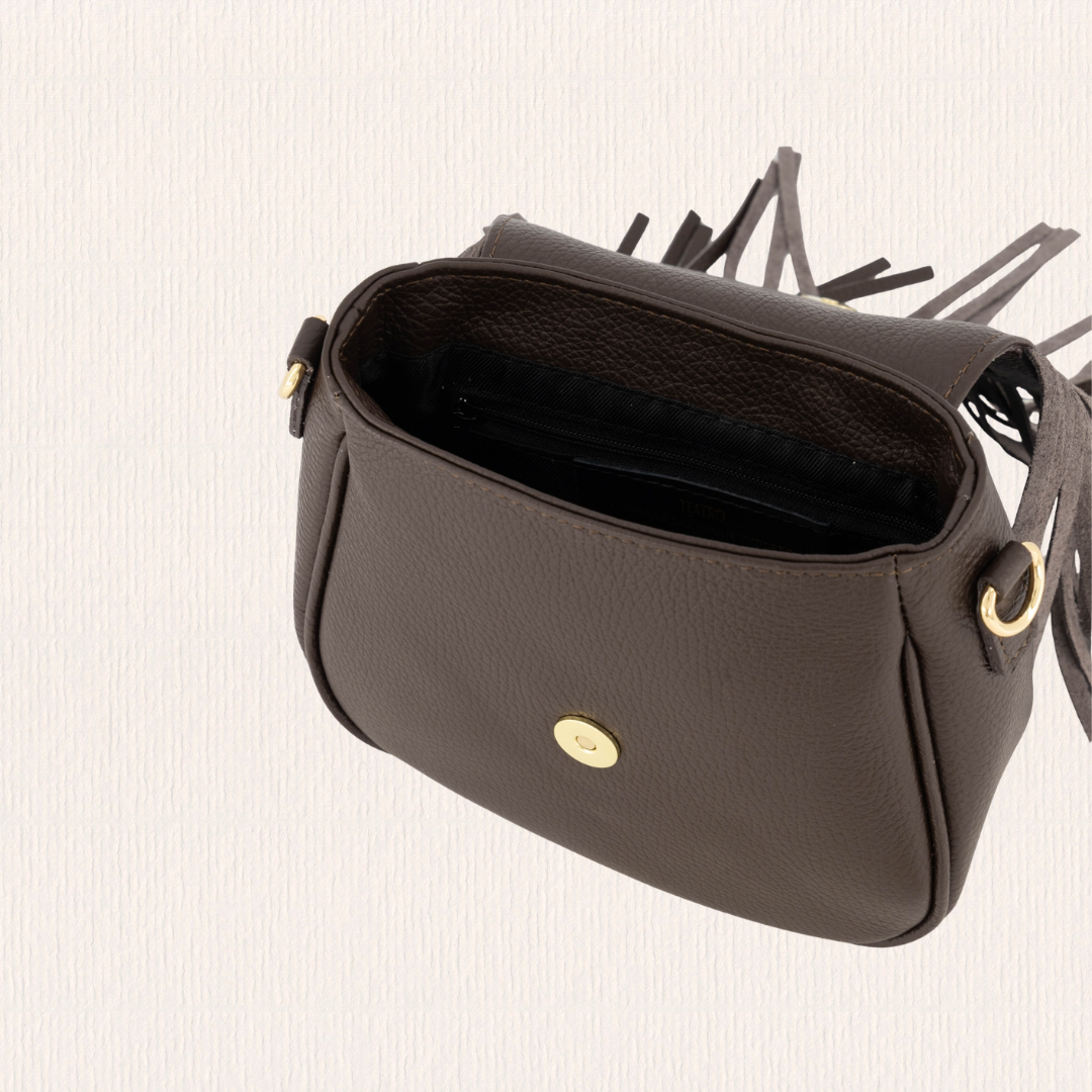 Leren crossbodytas met franjes donkerbruin