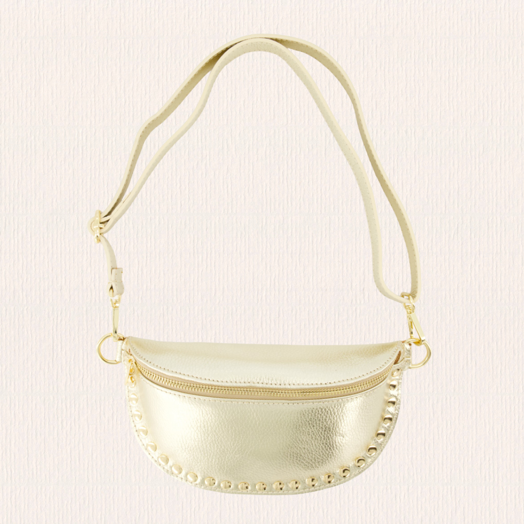 Leren heuptas met studs goud