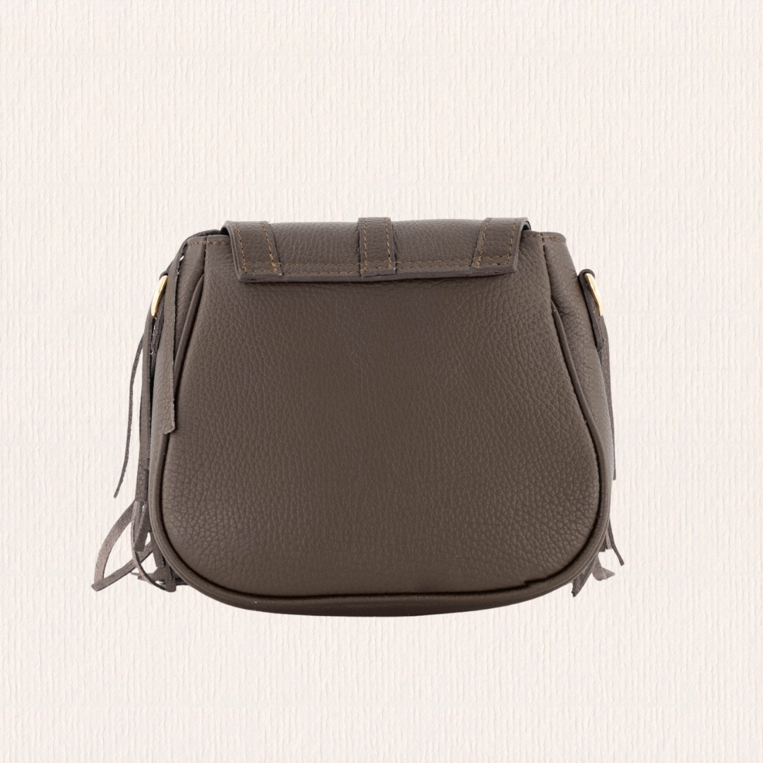 Leren crossbodytas met franjes donkerbruin