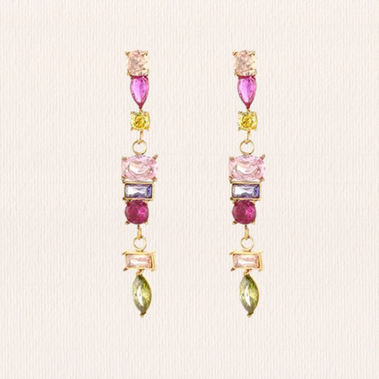 Roze/ groene glitter oorbellen