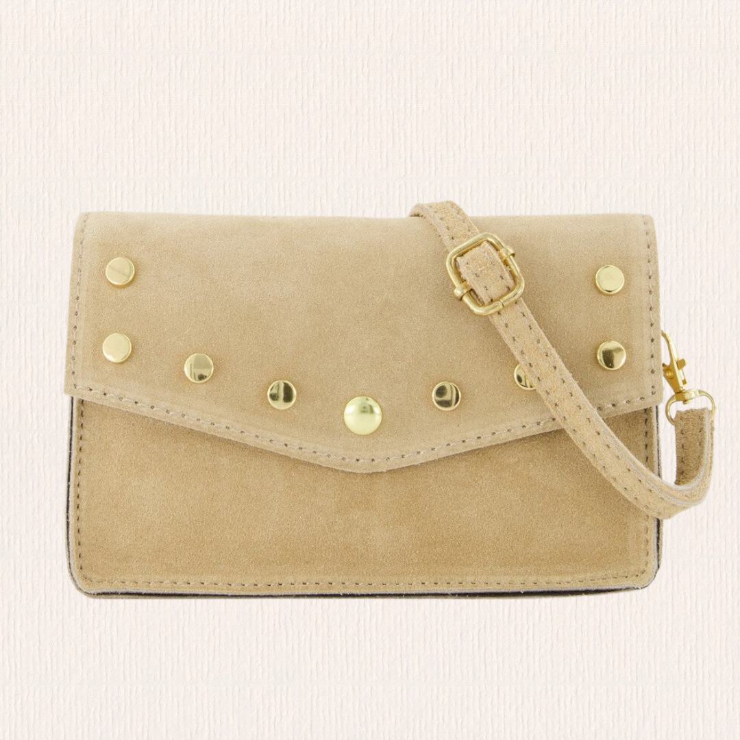Beige suede leren tasje