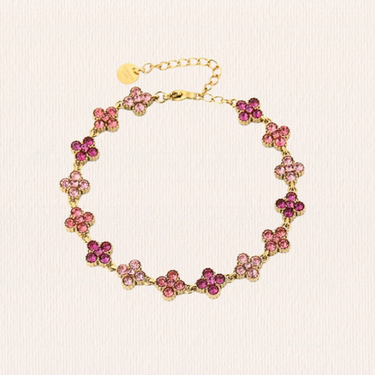 Gouden met roze klaverarmband