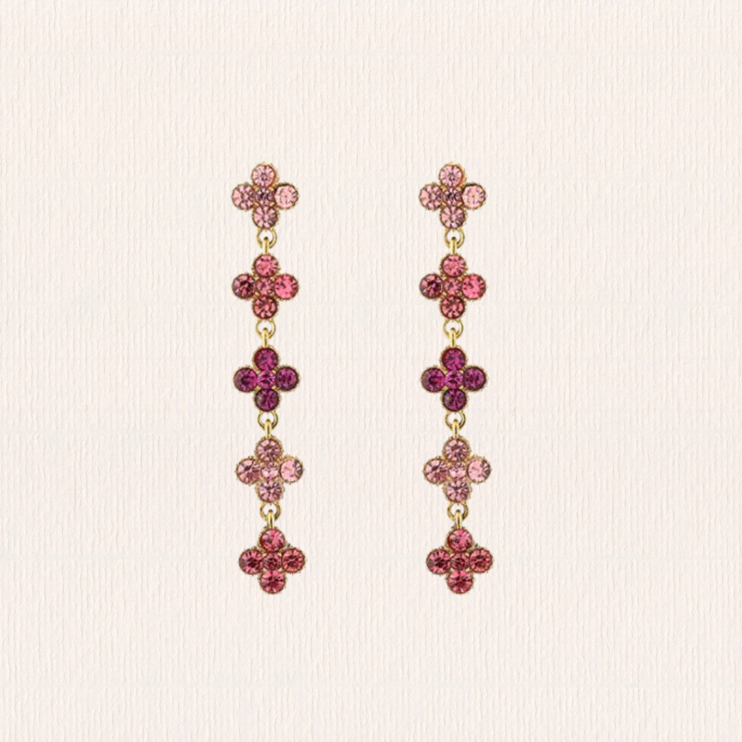 Gouden met roze klaveroorbellen