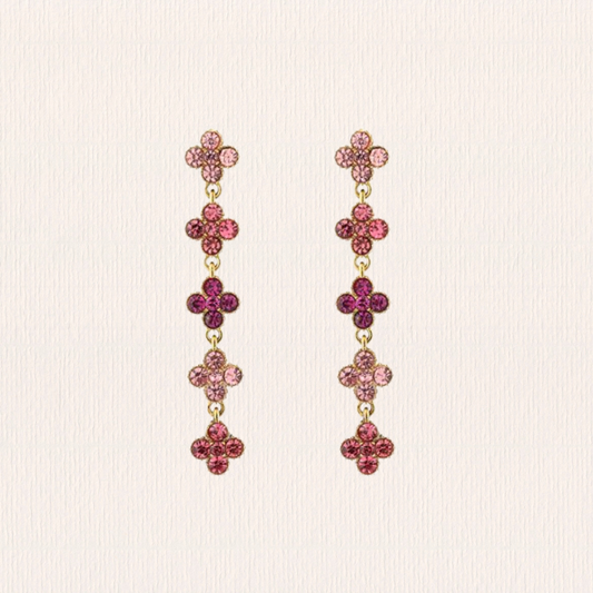 Gouden met roze klaveroorbellen