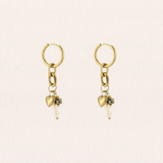 Parel natuursteenoorbellen - gespikkeld