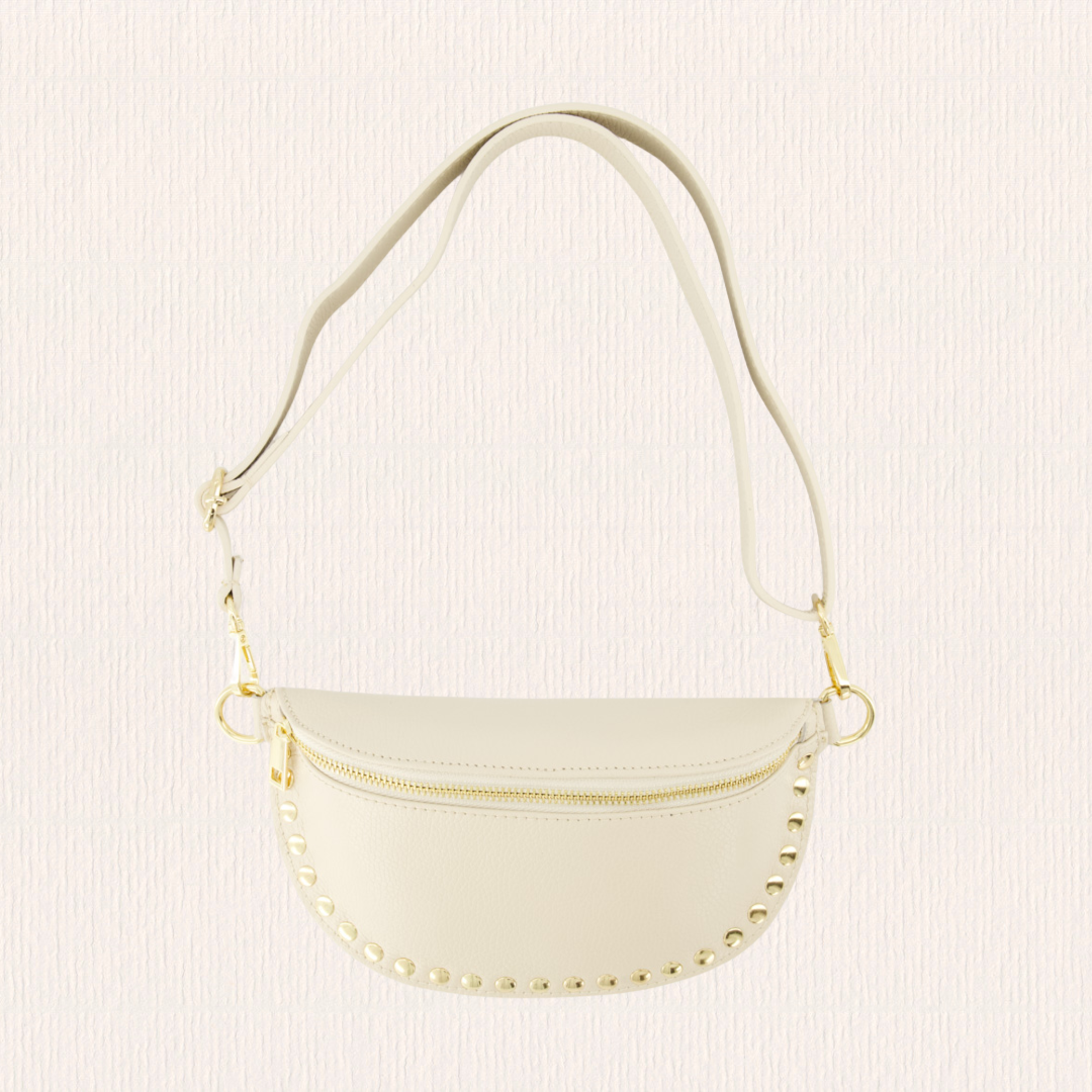 Leren heuptas met studs creme