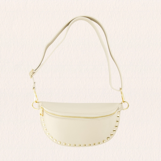 Leren heuptas met studs creme