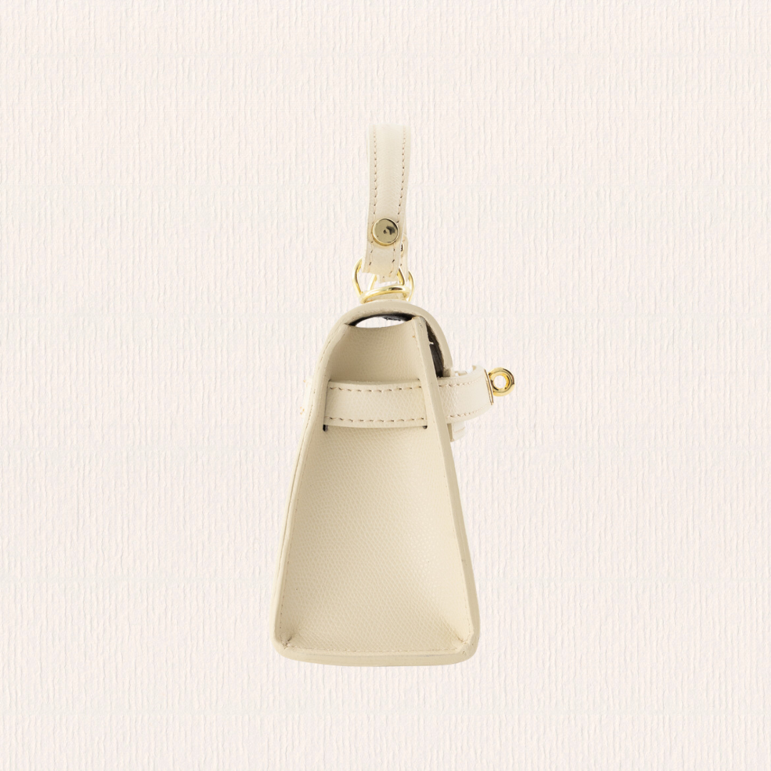 Leren handtas met gouden slotje creme