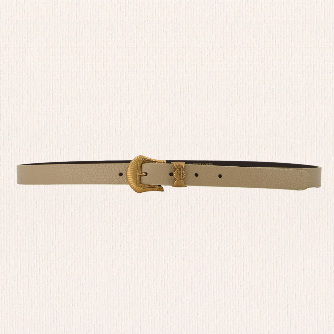 Leren riem met bronzen gesp taupe