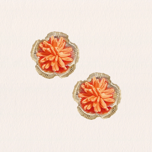 Gouden oorbellen met bloemdetail oranje