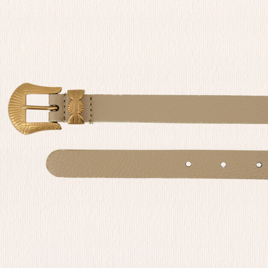 Leren riem met bronzen gesp taupe