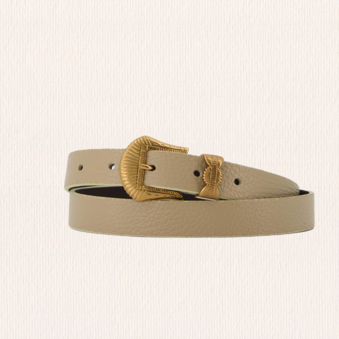 Leren riem met bronzen gesp taupe