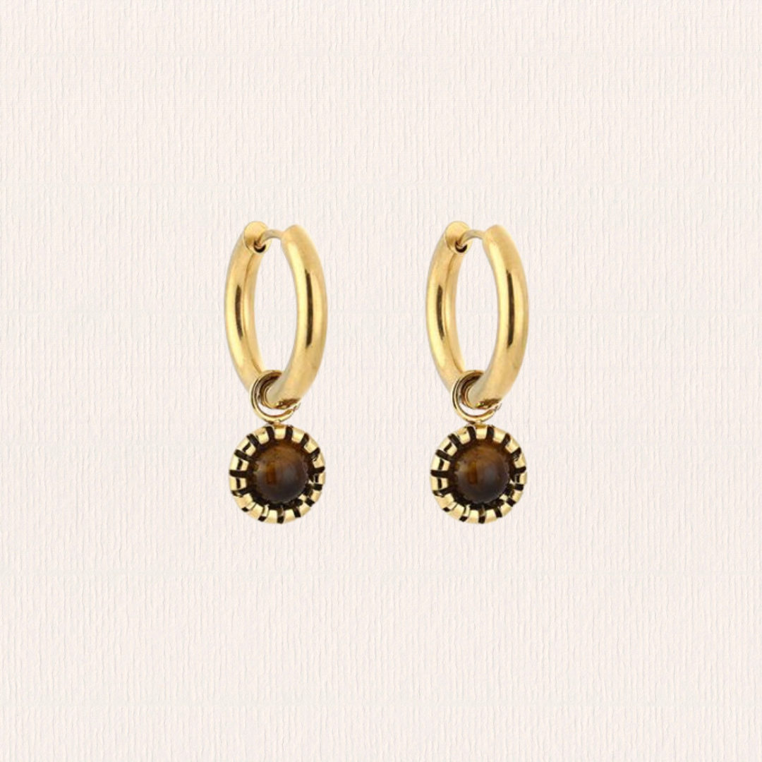 Gouden oorbellen met bruin steentje