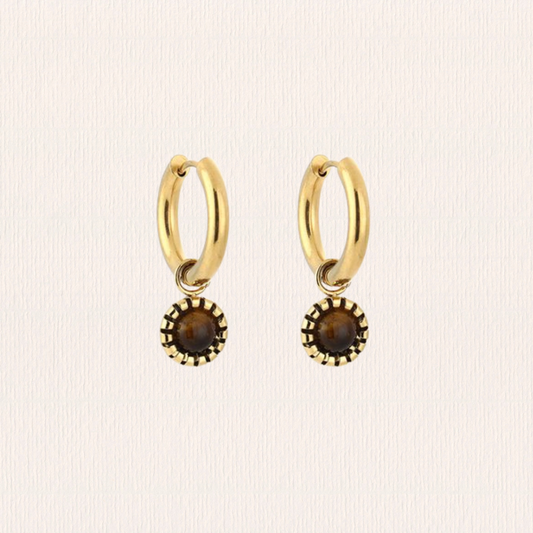 Gouden oorbellen met bruin steentje