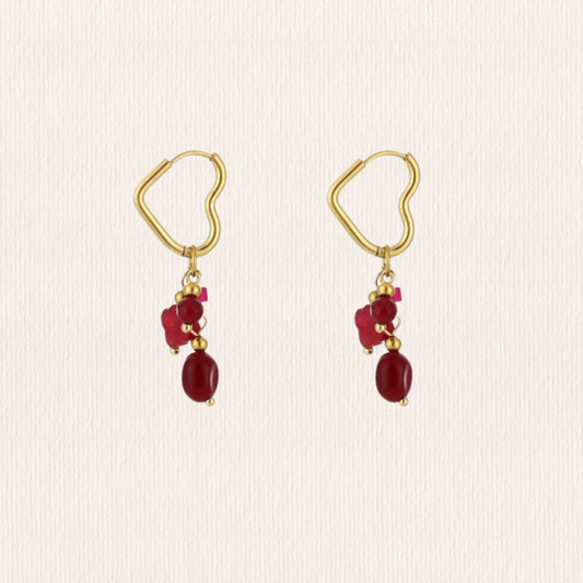 Hartvormige natuursteenoorbellen - rood