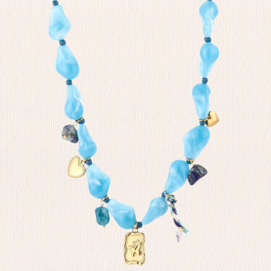 Blauwe ongelijke bedelketting