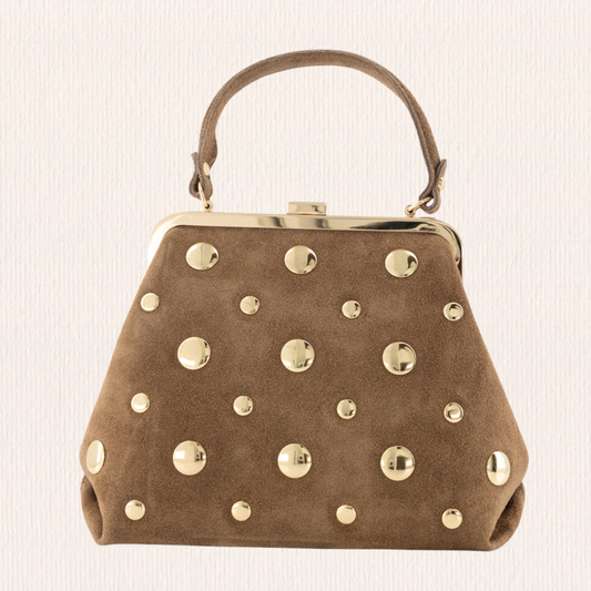 Taupe suede handtas met studs