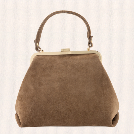 Taupe suede handtas met studs