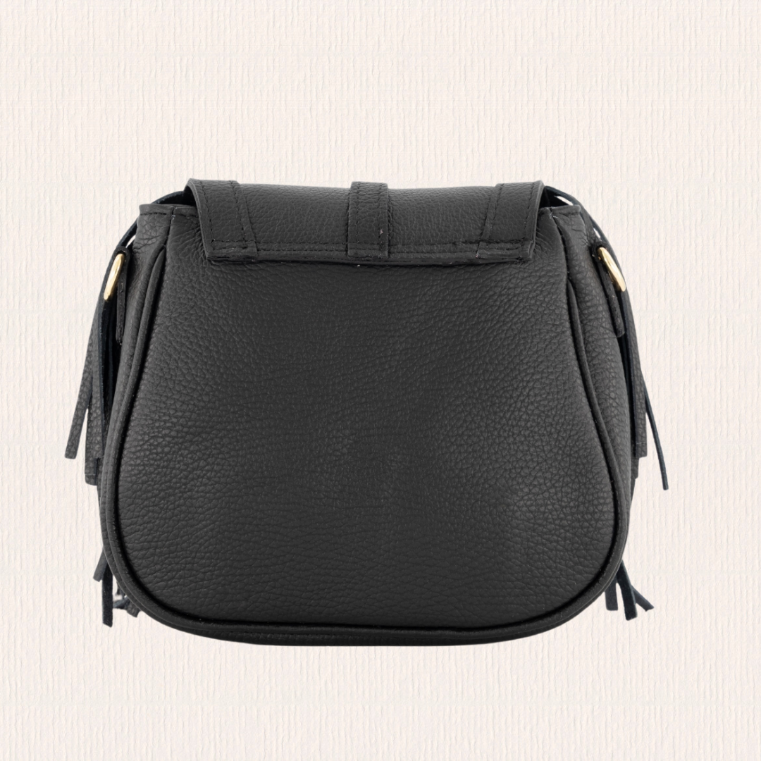 Leren crossbodytas met franjes zwart