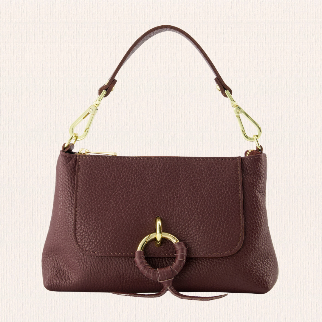 Rood leren schoudertas met knoopdetail