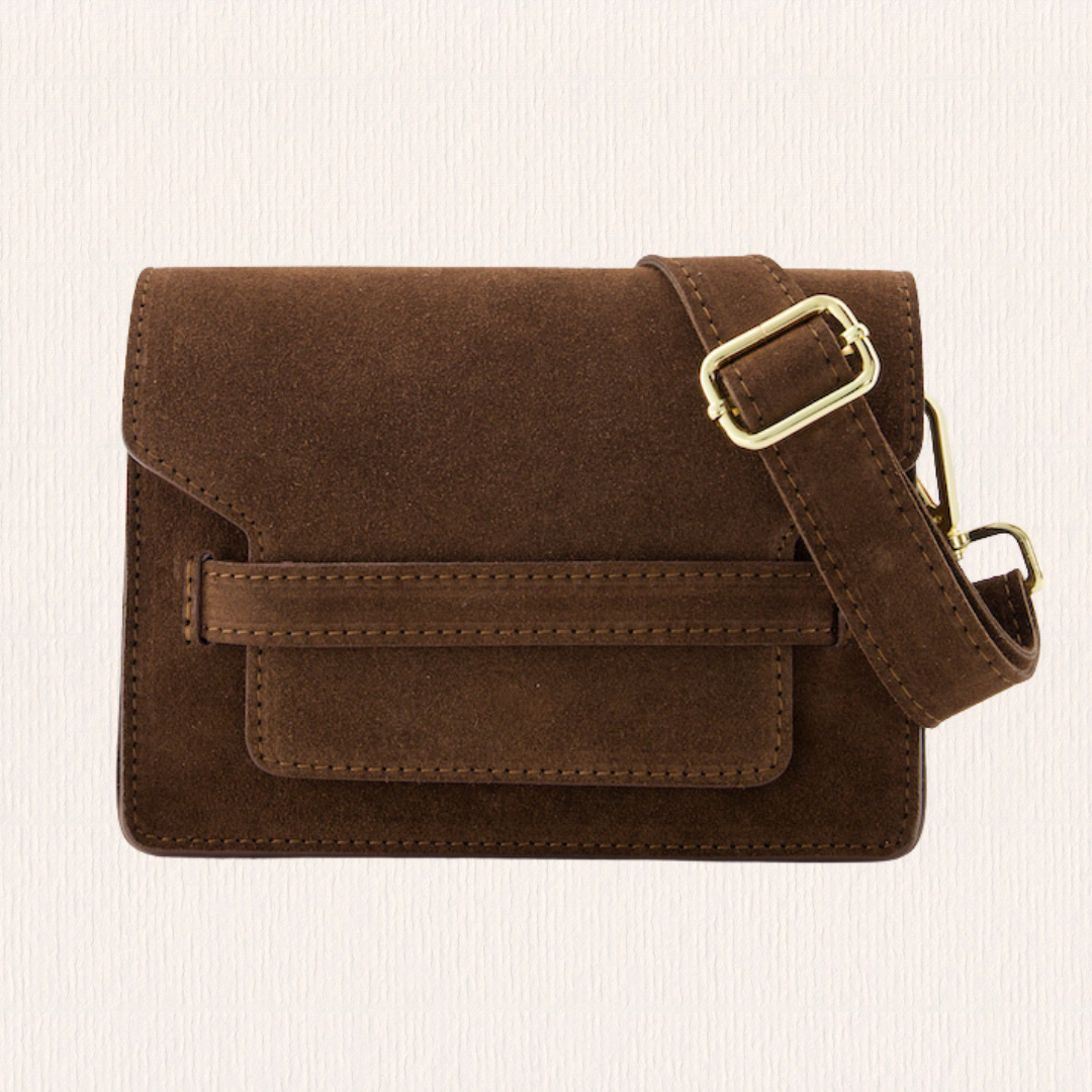 Donkerbruin suéde schoudertasje