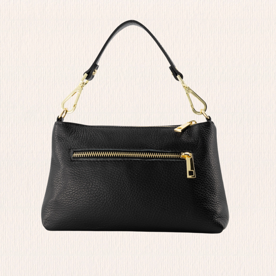 Zwart leren schoudertas met knoopdetail