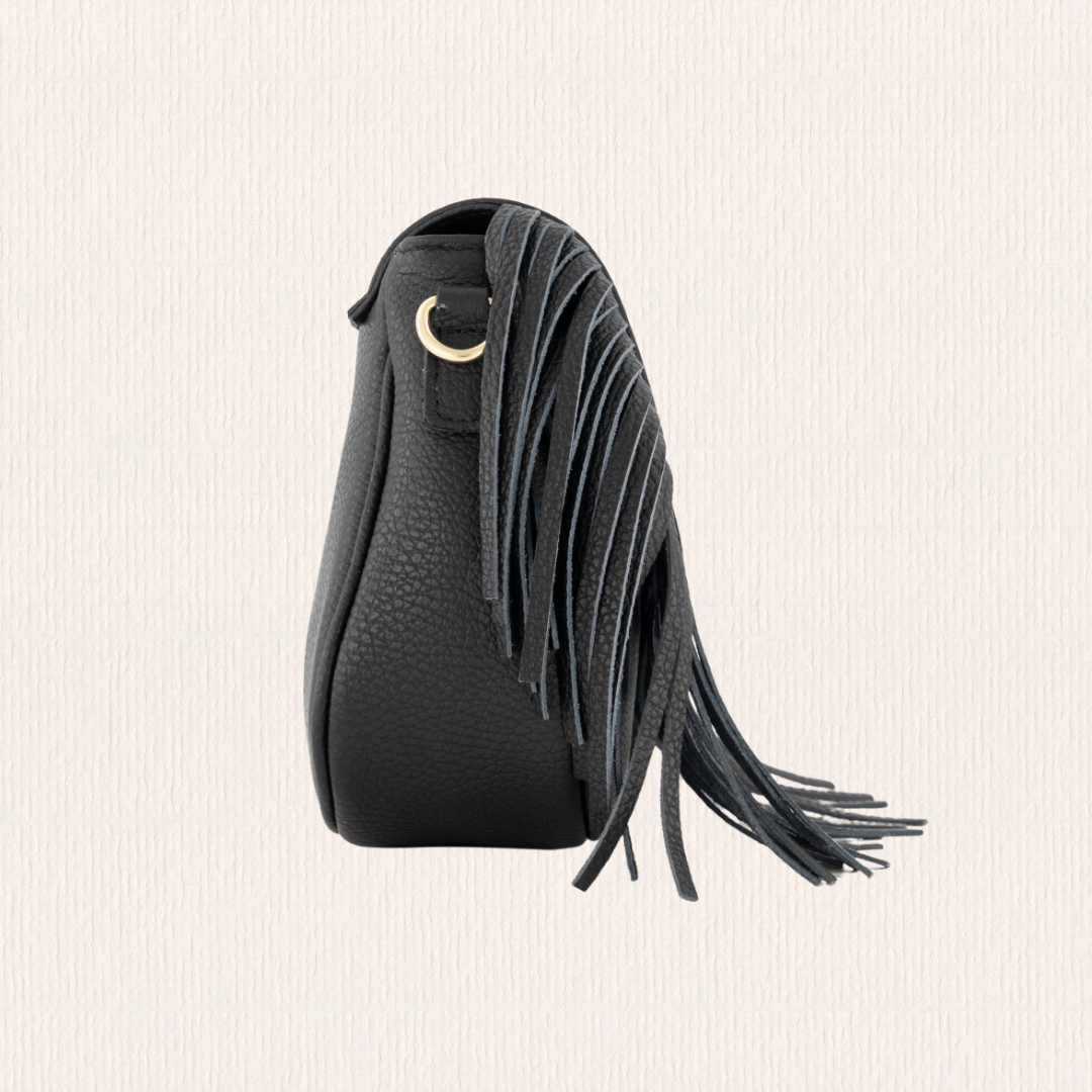 Leren crossbodytas met franjes zwart