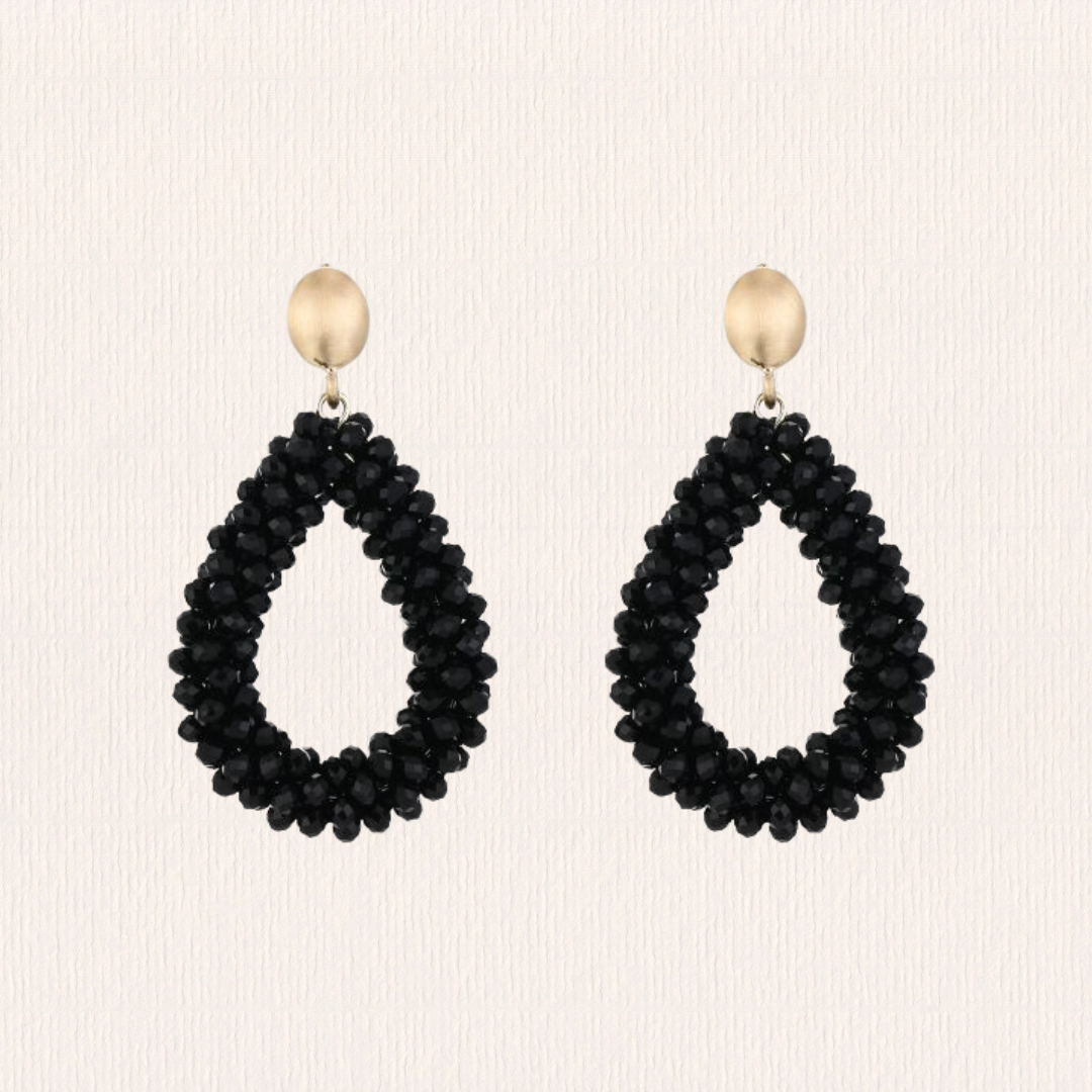 Druppelvormige facet oorbellen - zwart
