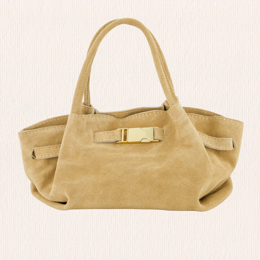 Zandkleurig handtasje met goud detail