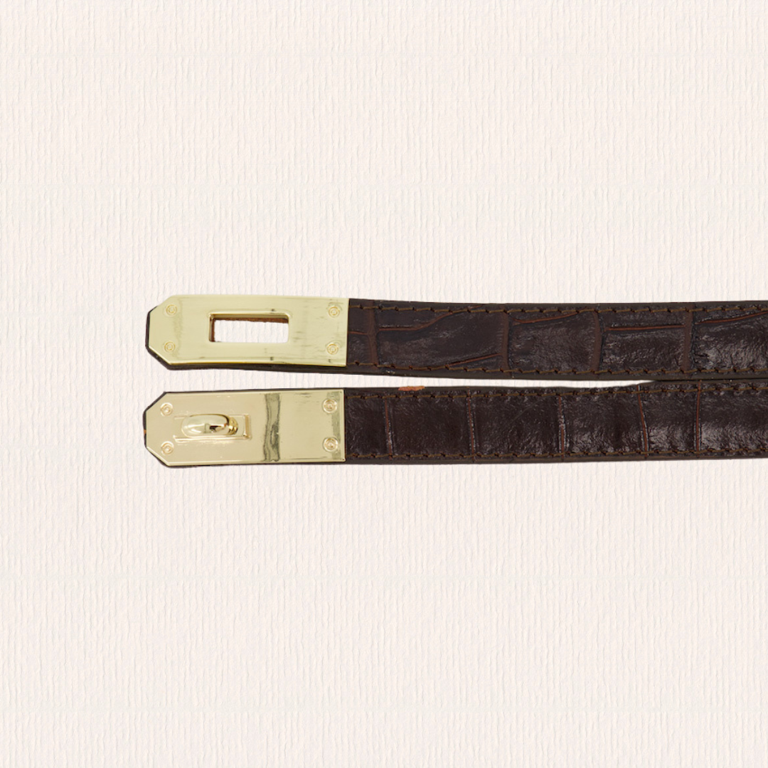 Donkerbruine verstelbare riem met draaisluiting