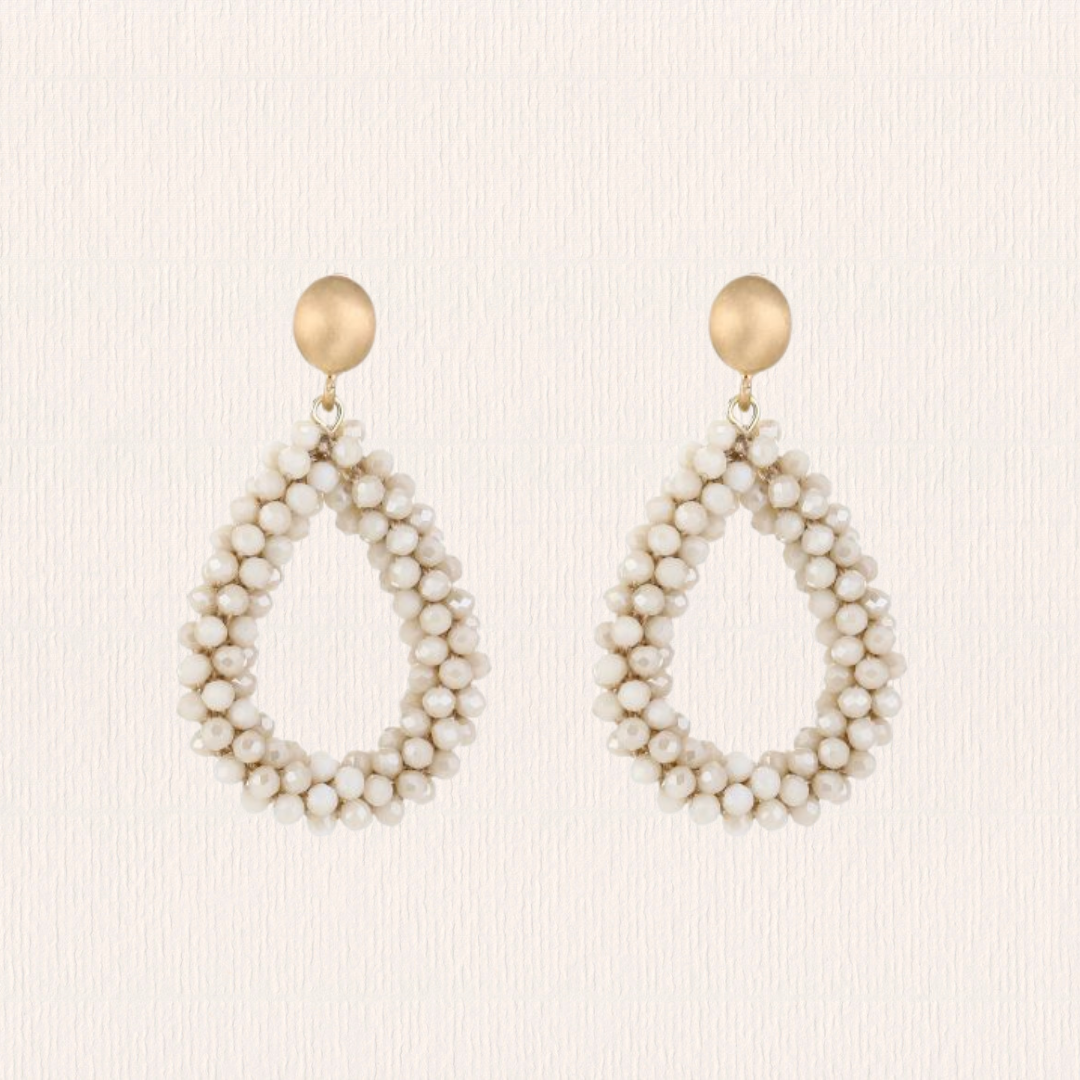 Druppelvormige facet oorbellen - creme