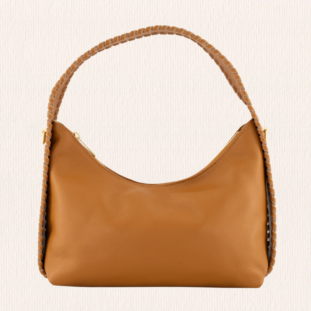 Handtasje met ruffelrandje cognac
