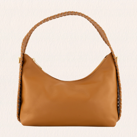 Handtasje met ruffelrandje cognac