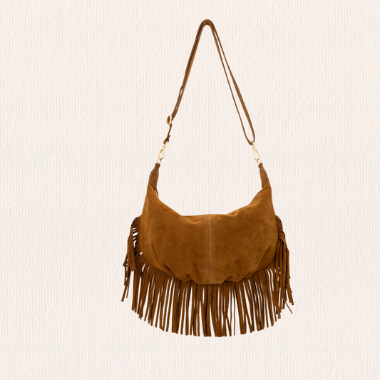 Cognac tas met franjes