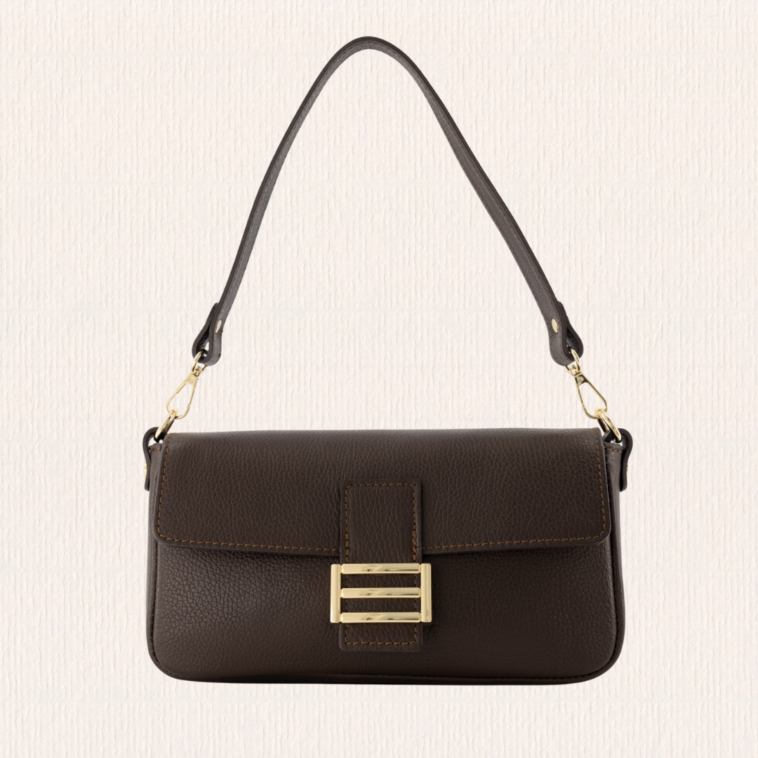 Leren handtas met gouden detail donkerbruin
