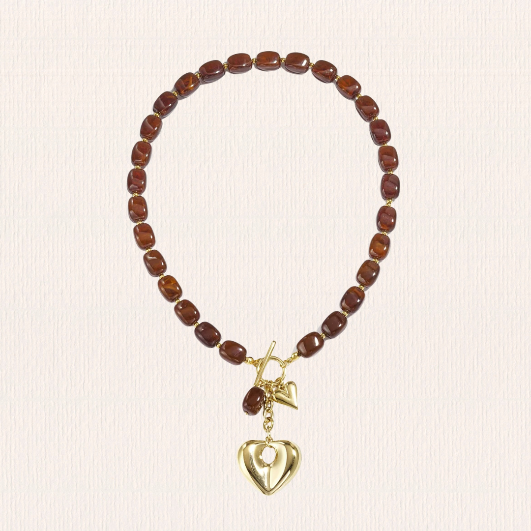 Bruine kralenketting met hart