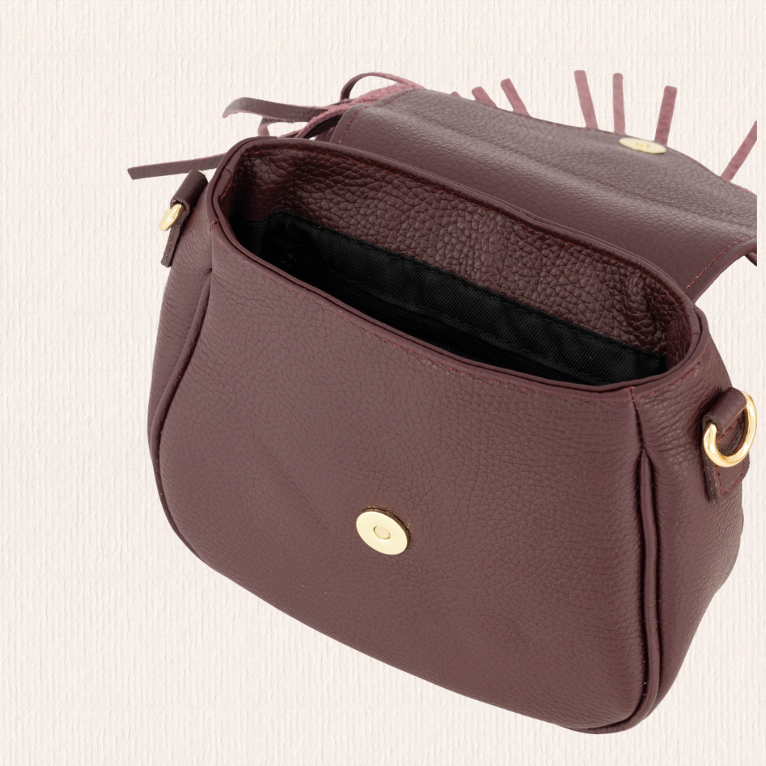 Leren crossbodytas met franjes bordeaux