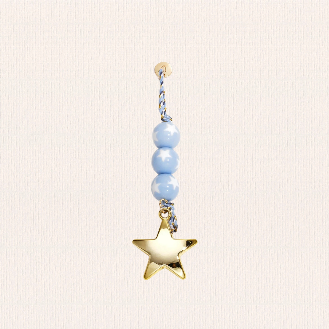 Tasbedeltje met ster blauw