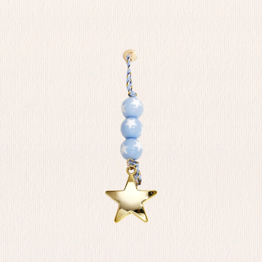 Tasbedeltje met ster blauw