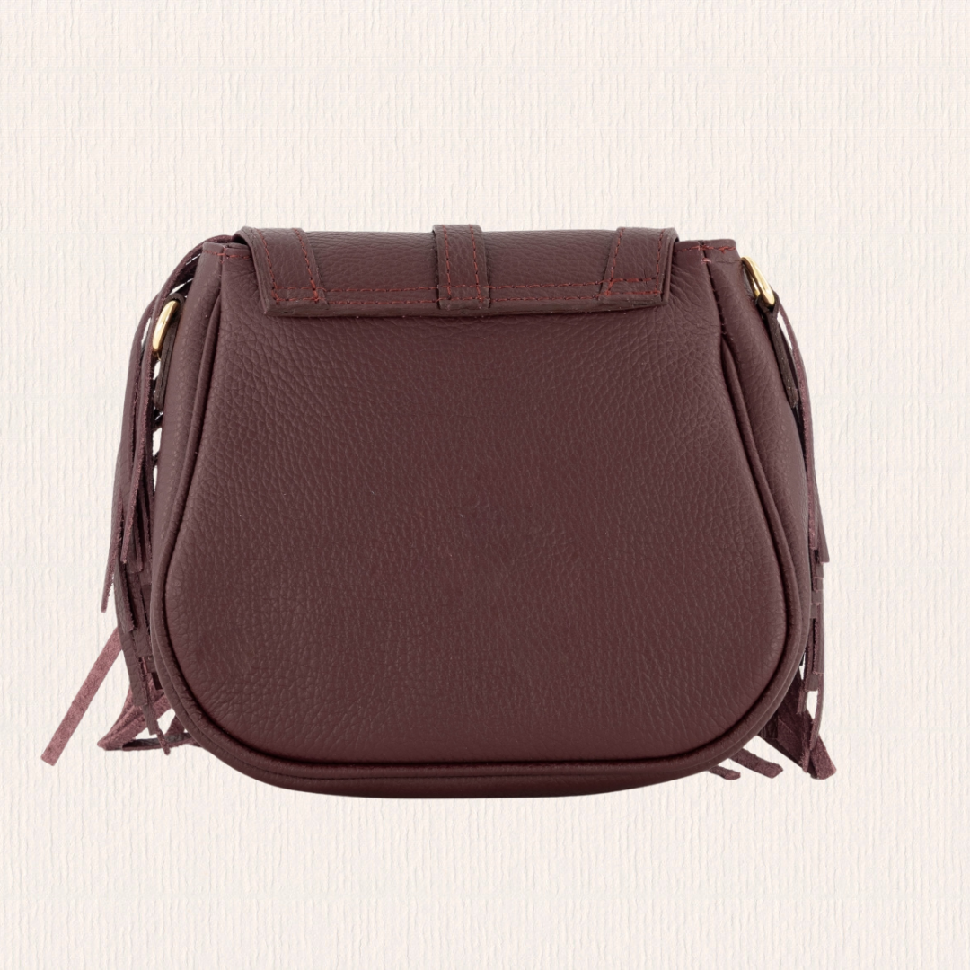 Leren crossbodytas met franjes bordeaux