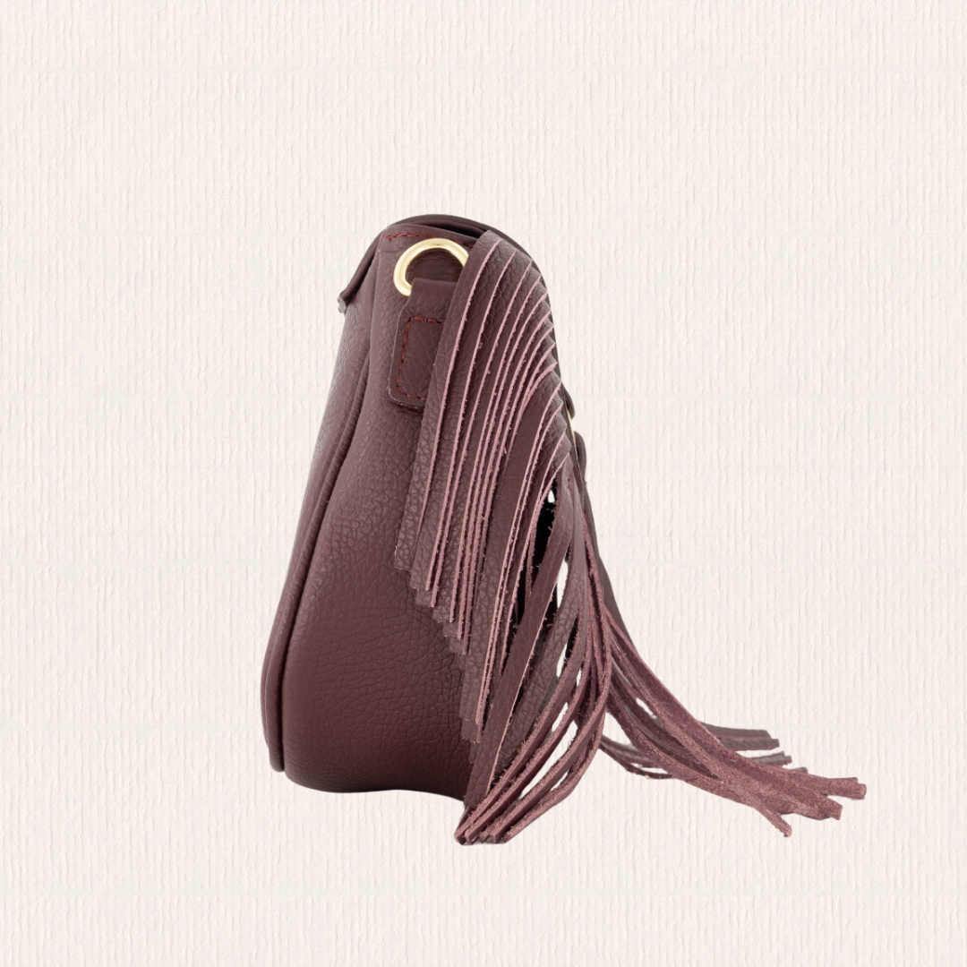 Leren crossbodytas met franjes bordeaux