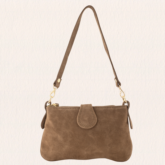 Leren handtasje met gouden detail taupe